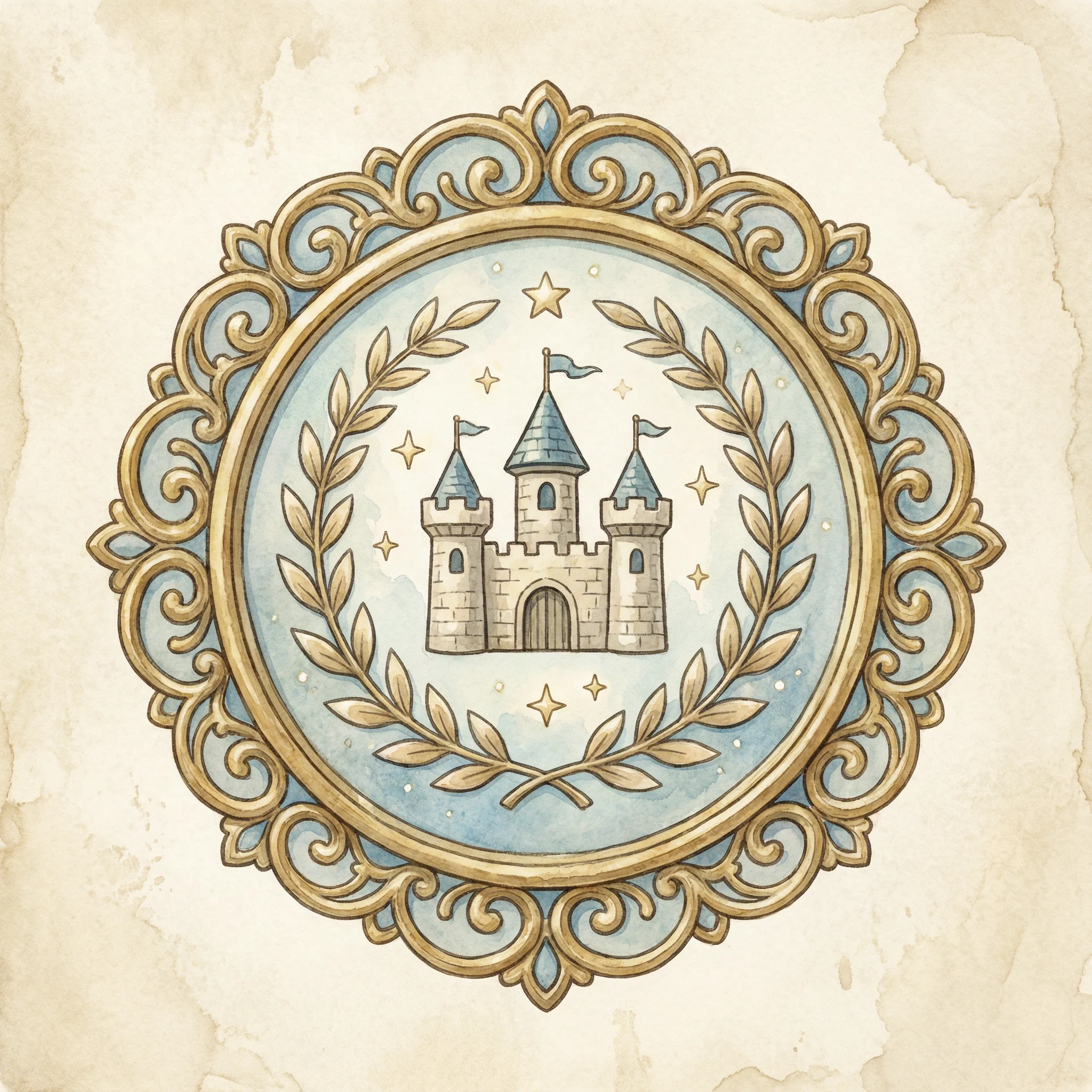 Selo de licença oficial de jogos com castelo e louros dourados